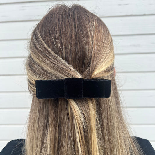Presilha Laço Veludo Estruturado Preto/Vermelho
