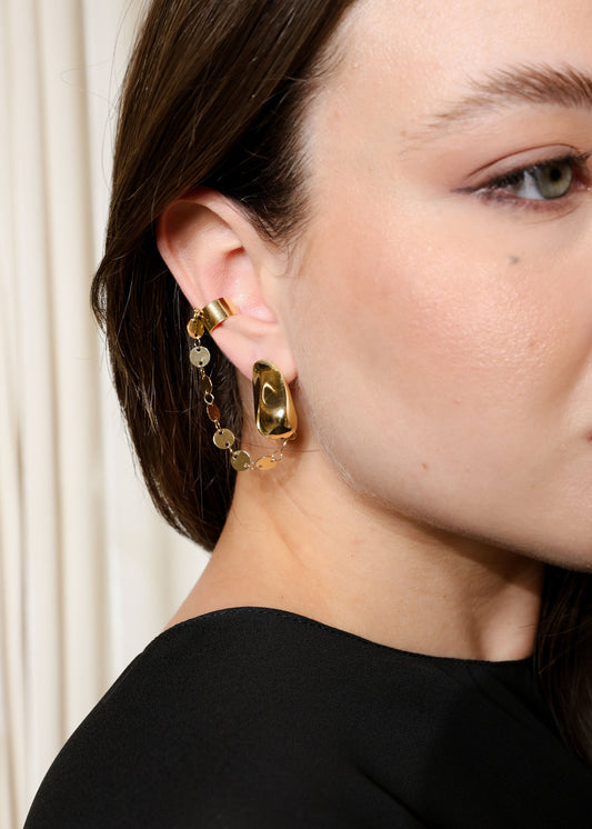 Ear Cuff com Corrente + Brinco Pérola Dourada