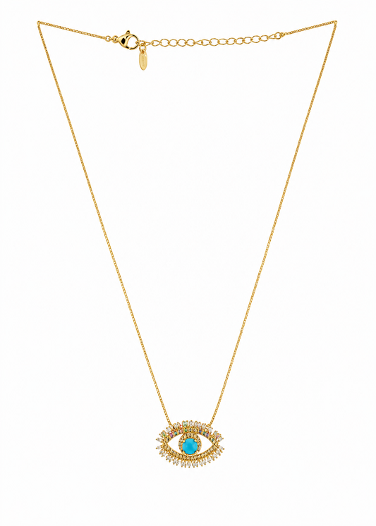 Conjunto Colares Olho Turquesa e Cristais Coloridos