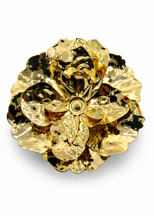 Broche Flor Escultural Dourada