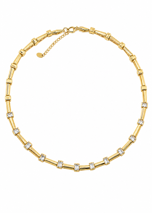 Colar Geométrico Cristais Dourado