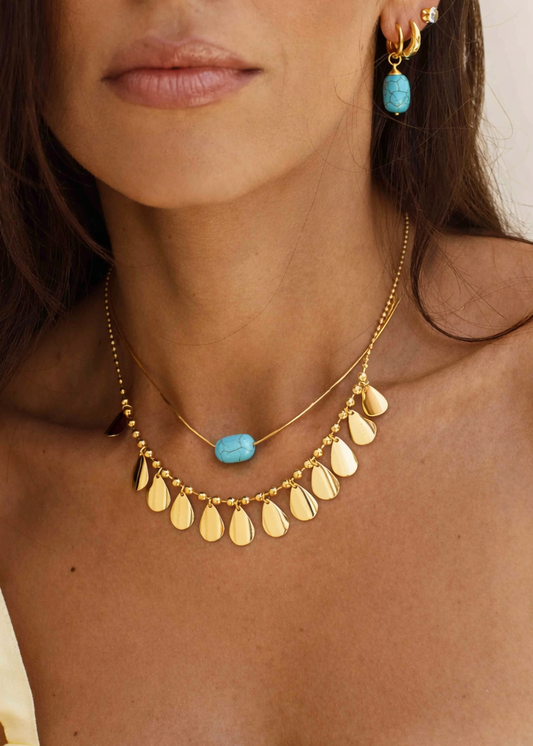 Colar Duplo Maré Dourada Turquesa