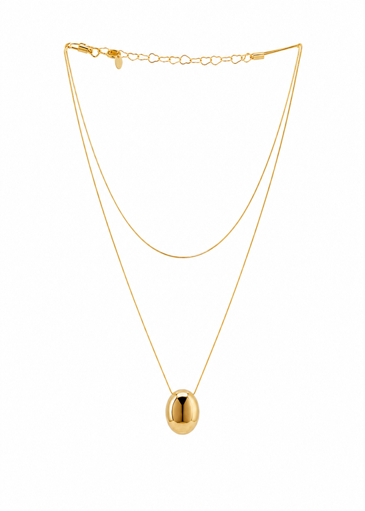 Colar Duplo com Pingente Oval Dourado ATACADO