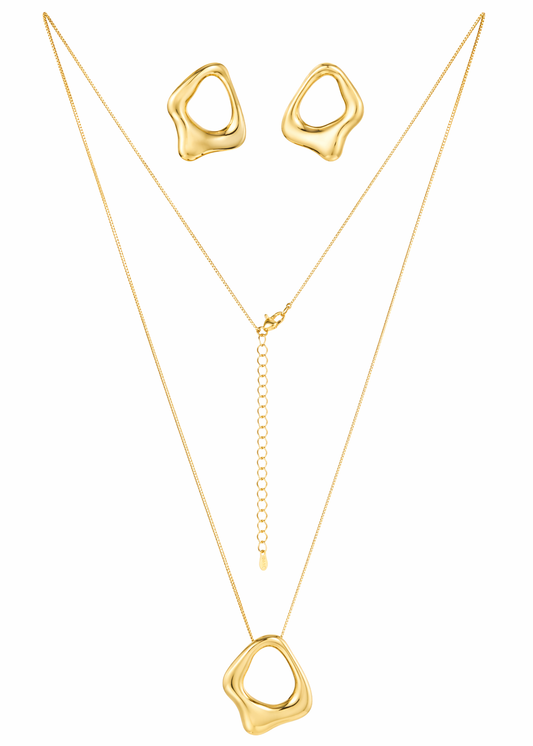Conjunto Pingente Orgânico Dourado