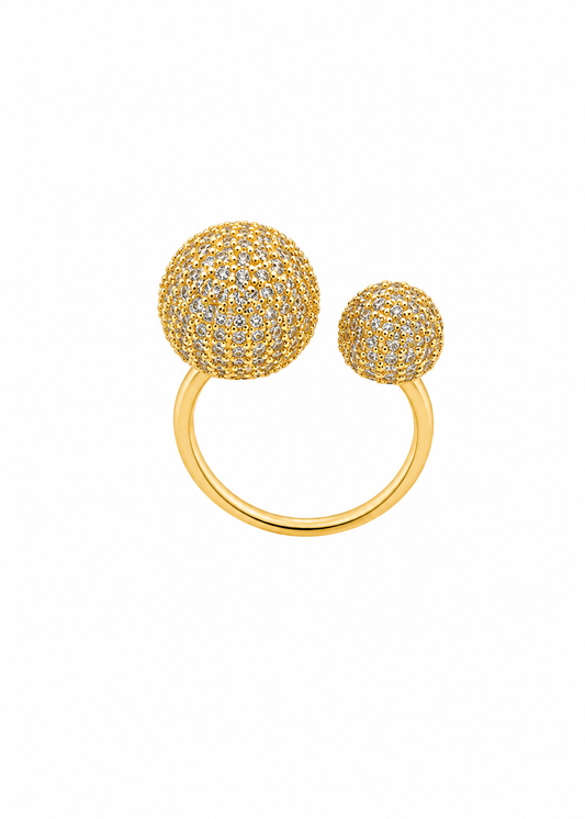 Anel Dourado Esferas Cravejadas