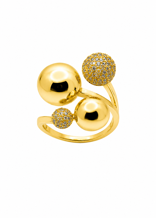 Anel Dourado Esferas e Cristais