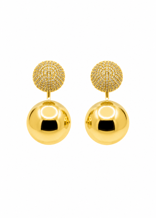 Brinco Ear Jacket Dourado Esferas