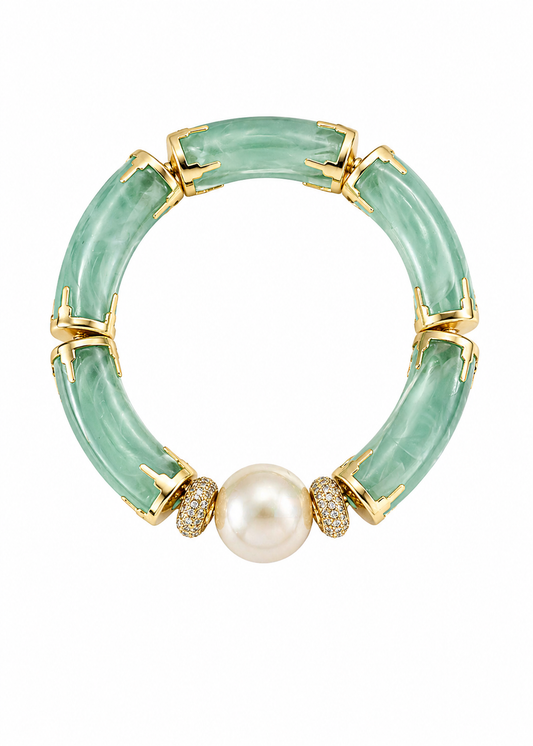 Pulseira Resina Verde com Pérola