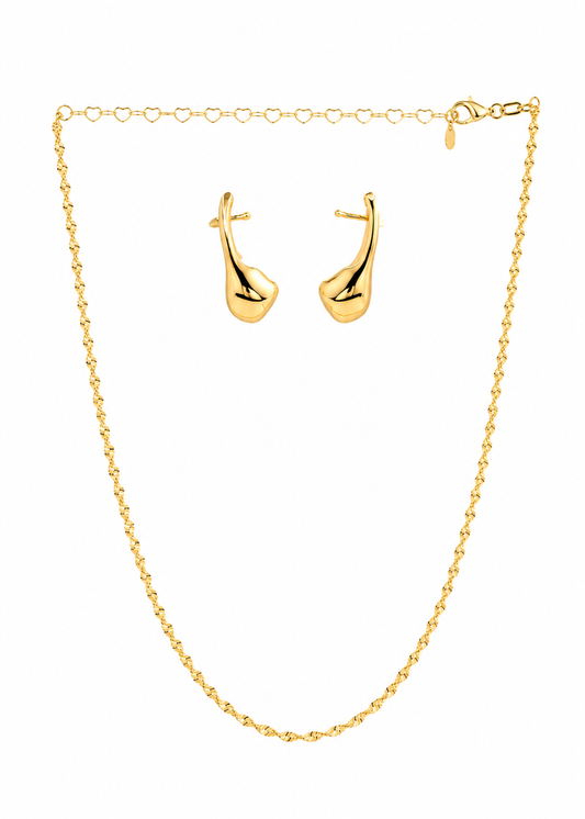 Conjunto Corrente Torcida e Ear Cuff Dourado
