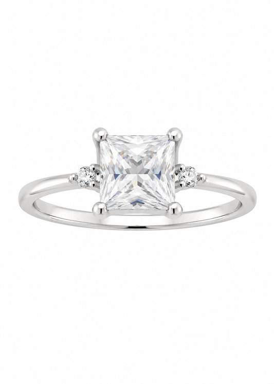 Anel Quadrado Cristal Prata 925