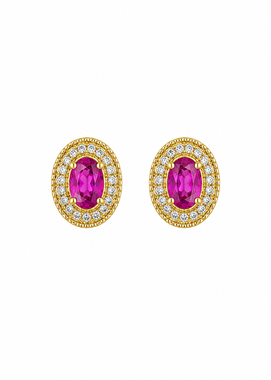 Brinco Oval Pink Cravejado
