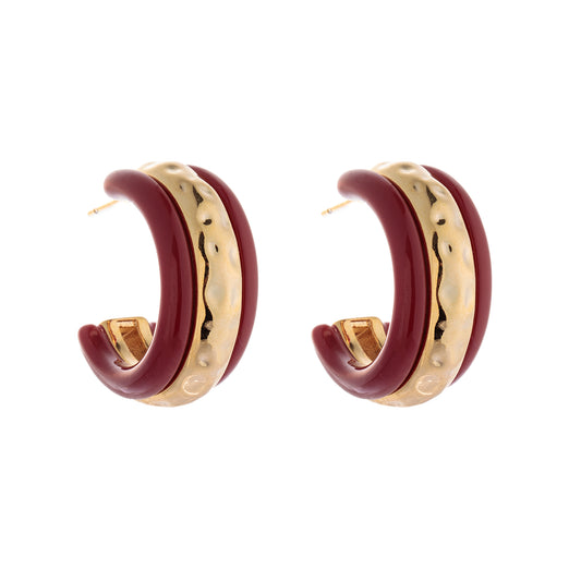 Brinco Argola Colorida com Centro Martelado Dourado