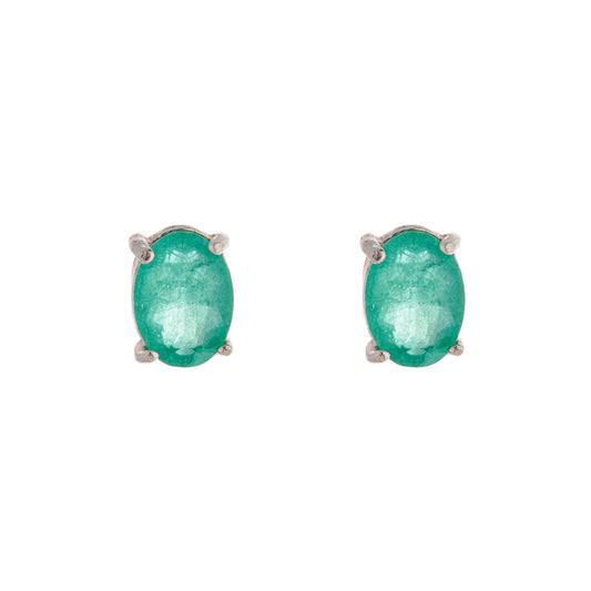 Brinco Oval Liso Esmeralda Colombiana Prata 925