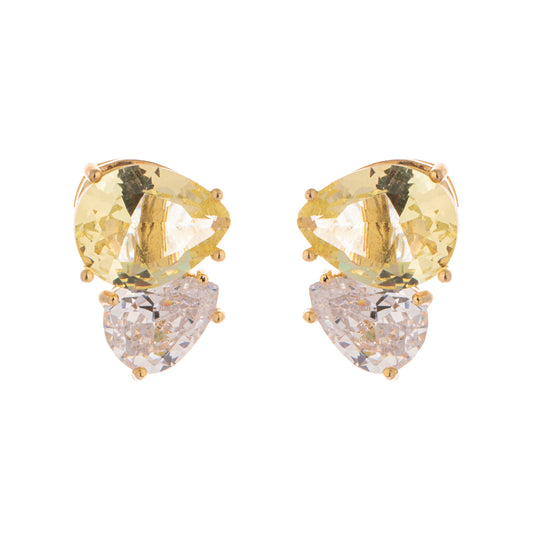 Brinco Gotas Duplas Colorida e Cristal Dourado