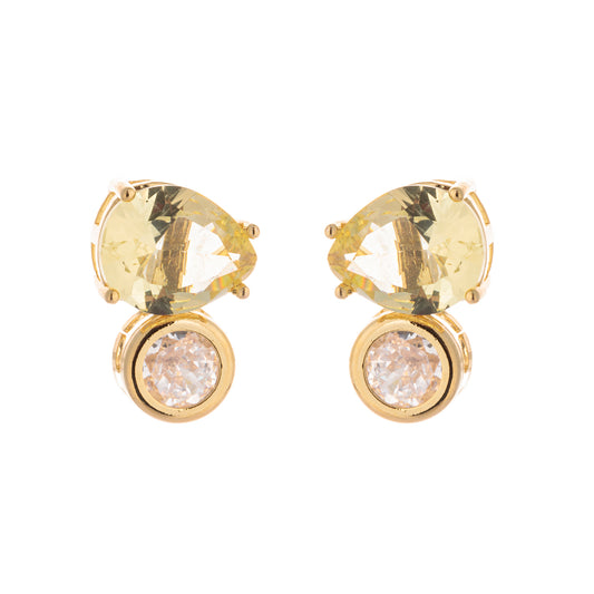 Brinco Gota Colorida com Oval Entorno Liso Cristal Dourado