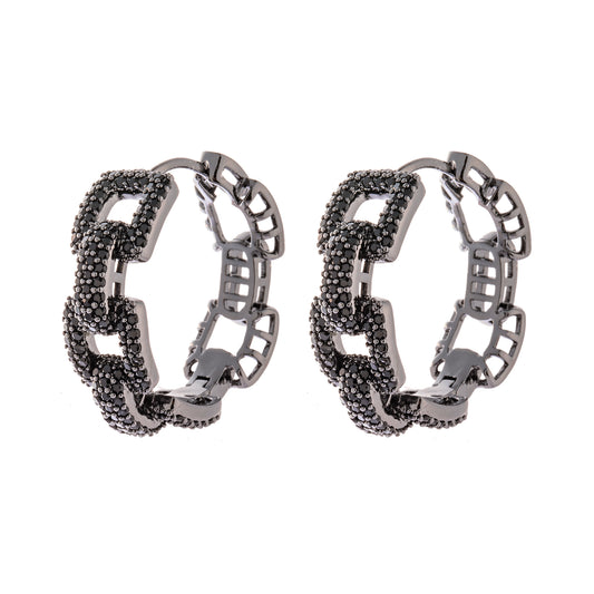 Brinco Argola Elos Cravejados Dourado/Pretado/Ródio Negro