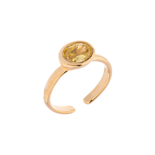 Anel Liso com Oval Amarelo Dourado