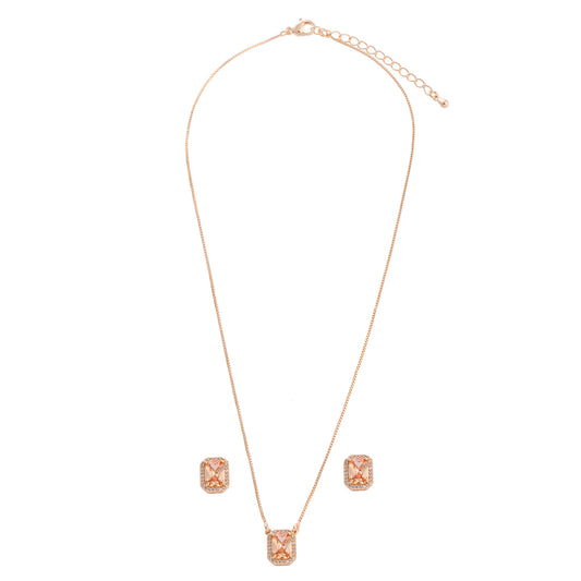 Conjunto Colar e Brinco Retângulo Cravejado Pedra Cristal/Morganita/Ônix Dourado/Prateado