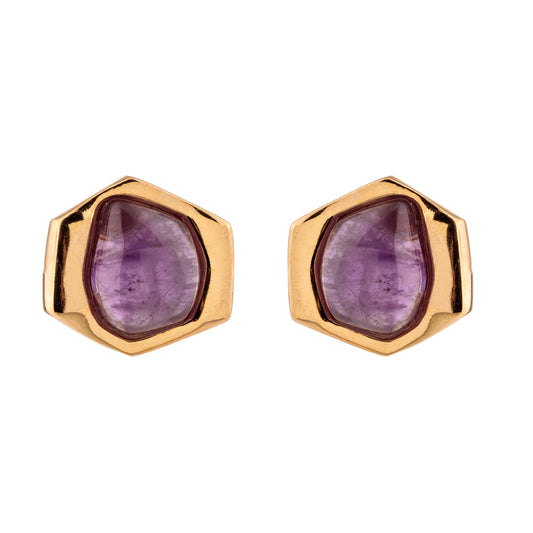 Brinco Hexágono Pedra Natural Dourado