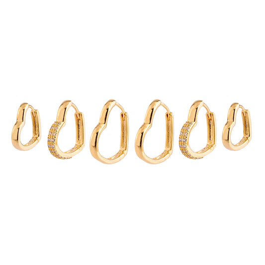Brinco Trio Argolas de Coração Dourado
