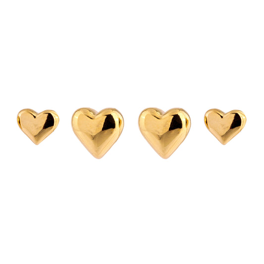 Brinco Dupla Coração Liso Dourado