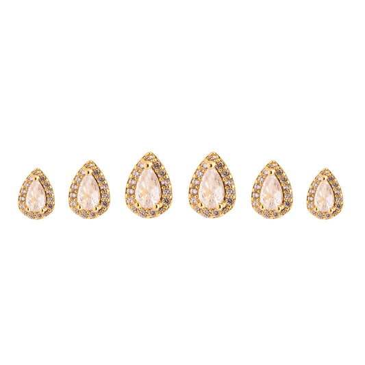 Brinco Trio Gota Cravejada Dourado e Prateado
