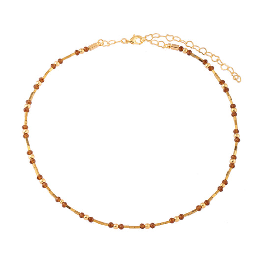 Colar Canutilhos Esferas e Cristais Coloridos Dourado