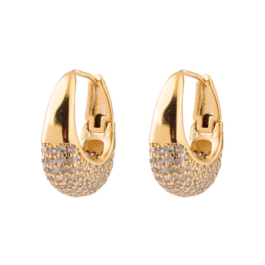 Brinco Argola Base Cravejada Cristal Dourado