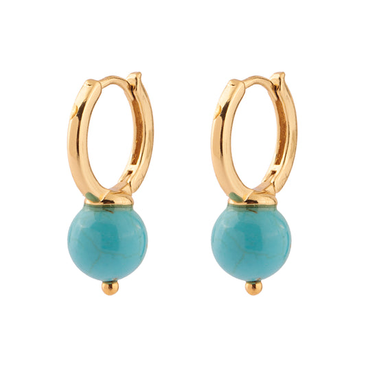 Brinco Argola P com Esfera Turquesa Dourado