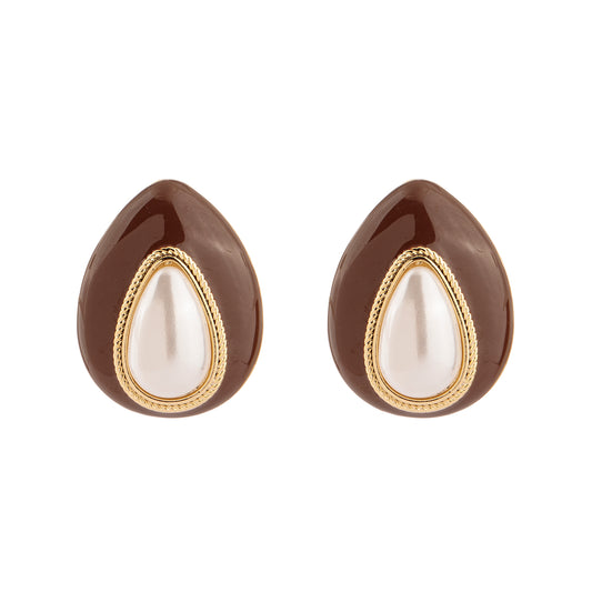 Brinco Gota Esmaltada com Pérola Centro Dourado