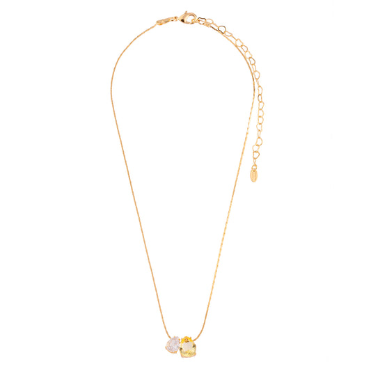 Colar Gotas Duplas Colorida e Cristal Dourado/Prateado