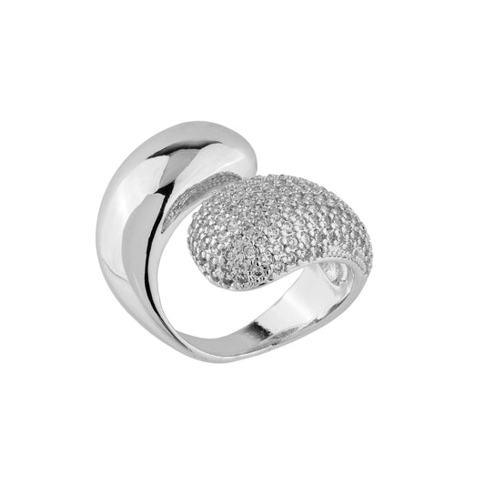 Anel Envolvente Liso e Cravejado Dourado/Prateado