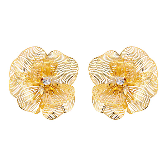 Brinco Flor Vazada com Cristal Dourado