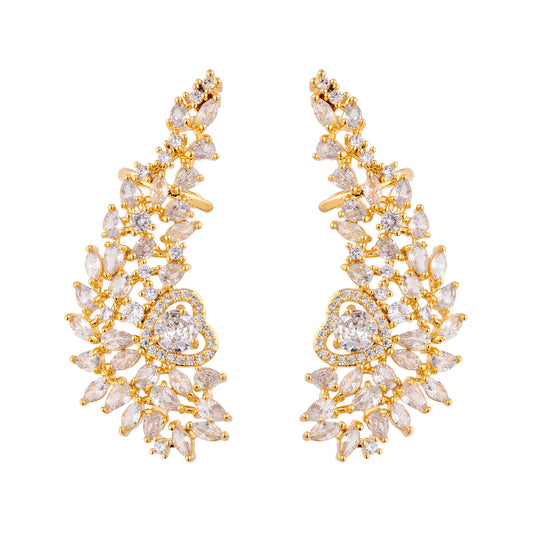 Brinco Maxi Ear Cuff Cravejado com Coração Dourado/Prateado