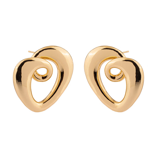 Brinco Liso Coração M Enrolado Dourado/Prateado