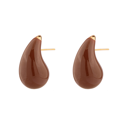Brinco Gota Esmaltada Marrom/Vermelho Dourado