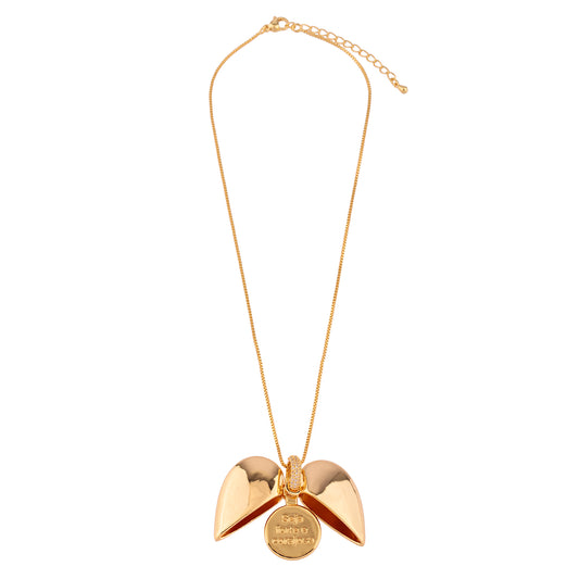 Colar Pingente Coração Metades com Frase Dourado