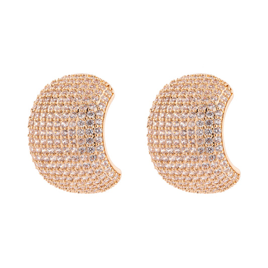 Brinco Meia Argola Larga Cravejada Dourado/Prateado