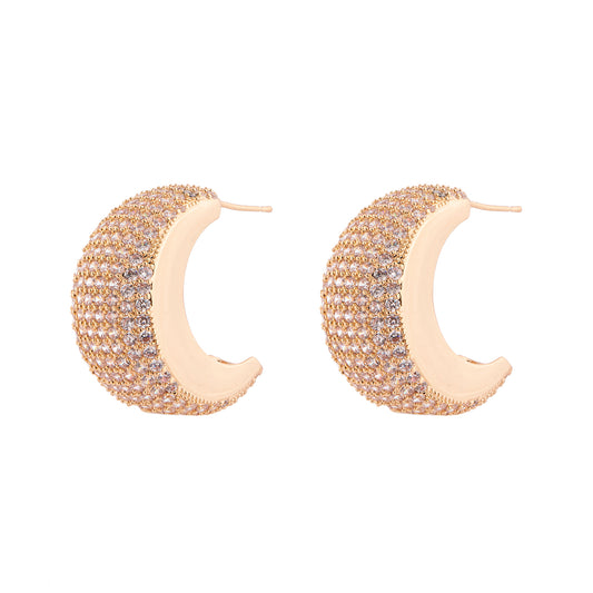 Brinco Argola Larga Cravejada com Lateral Lisa Dourado/Prateado