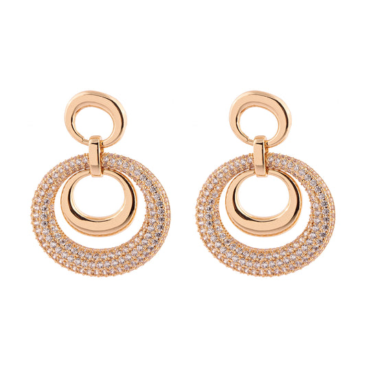 Brinco Ovais Lisos e Oval Maior Cravejado Dourado/Prateado