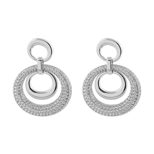 Brinco Ovais Lisos e Oval Maior Cravejado Dourado/Prateado