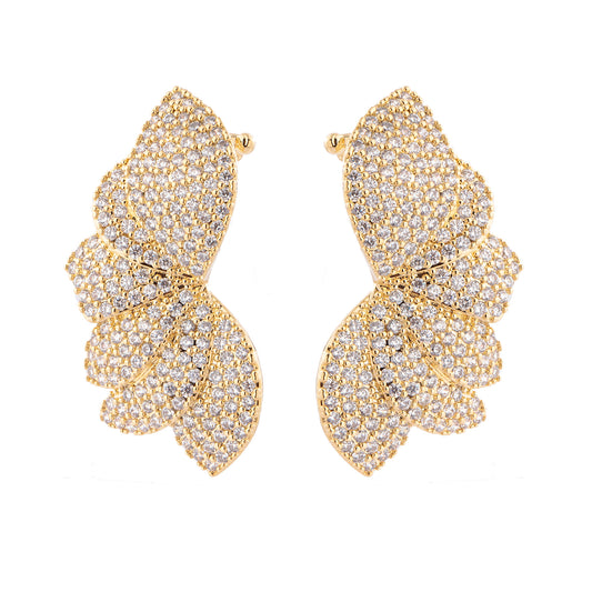 Brinco Ear Cuff Folhas Cravejadas Dourado