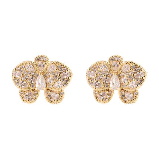 Brinco Estilo Meia Flor Cravejada Dourado