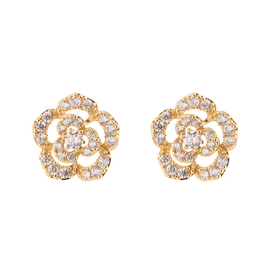 Brinco Flor Pequena Cristal Dourado