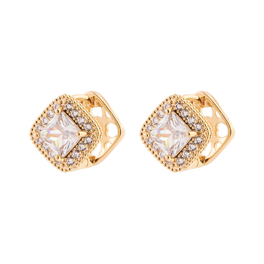 Brinco Argola Quadrada Cravejada Dourado