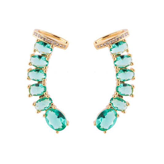 Brinco Ear Cuff Ovais Verdes Dourado