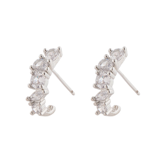 Brinco Ear Hook Pequeno Cravejado Prateado