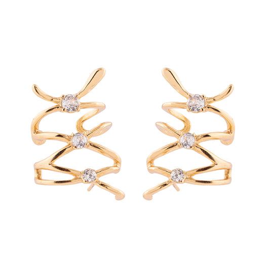 Brinco Ear cuff Design Orgânico com Zircônia Dourado