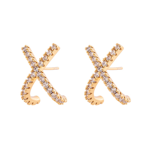 Brinco X Cravejado Cristal Dourado/Prateado
