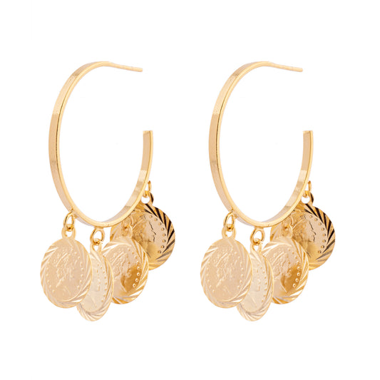 Brinco Argola Lisa com Medalhas Dourado